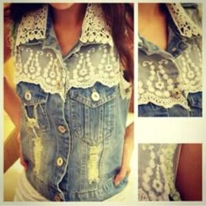 Chic Denim Vest with Lace Detail